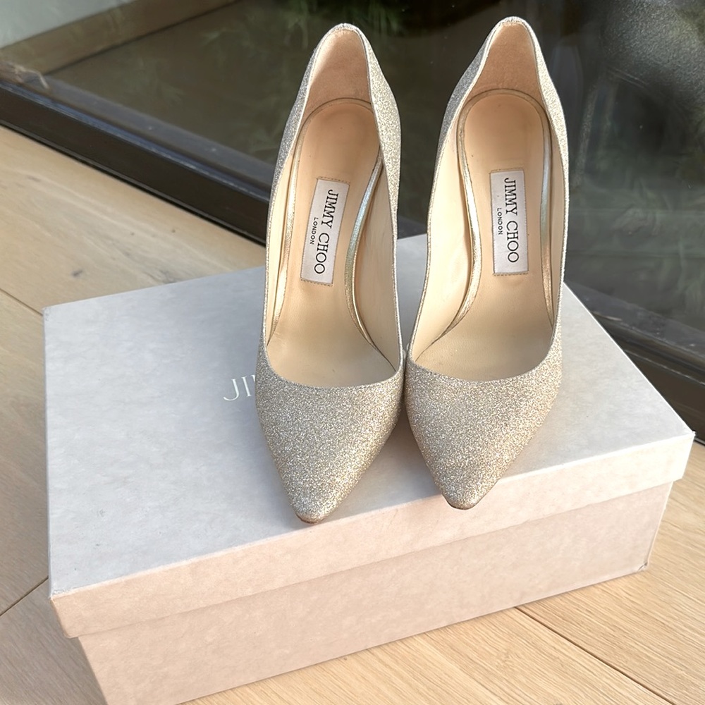 Jimmy Choo Rémy 100 in Platinum Ice, size: 37
